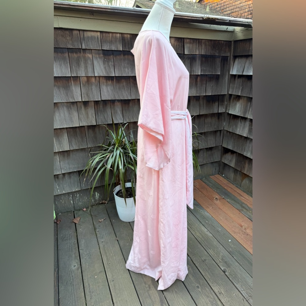 Vintage Flo Weinberg Maxi Soft Pink Hostess Dress Kaftan Lined With Tie Sz S/M View 3